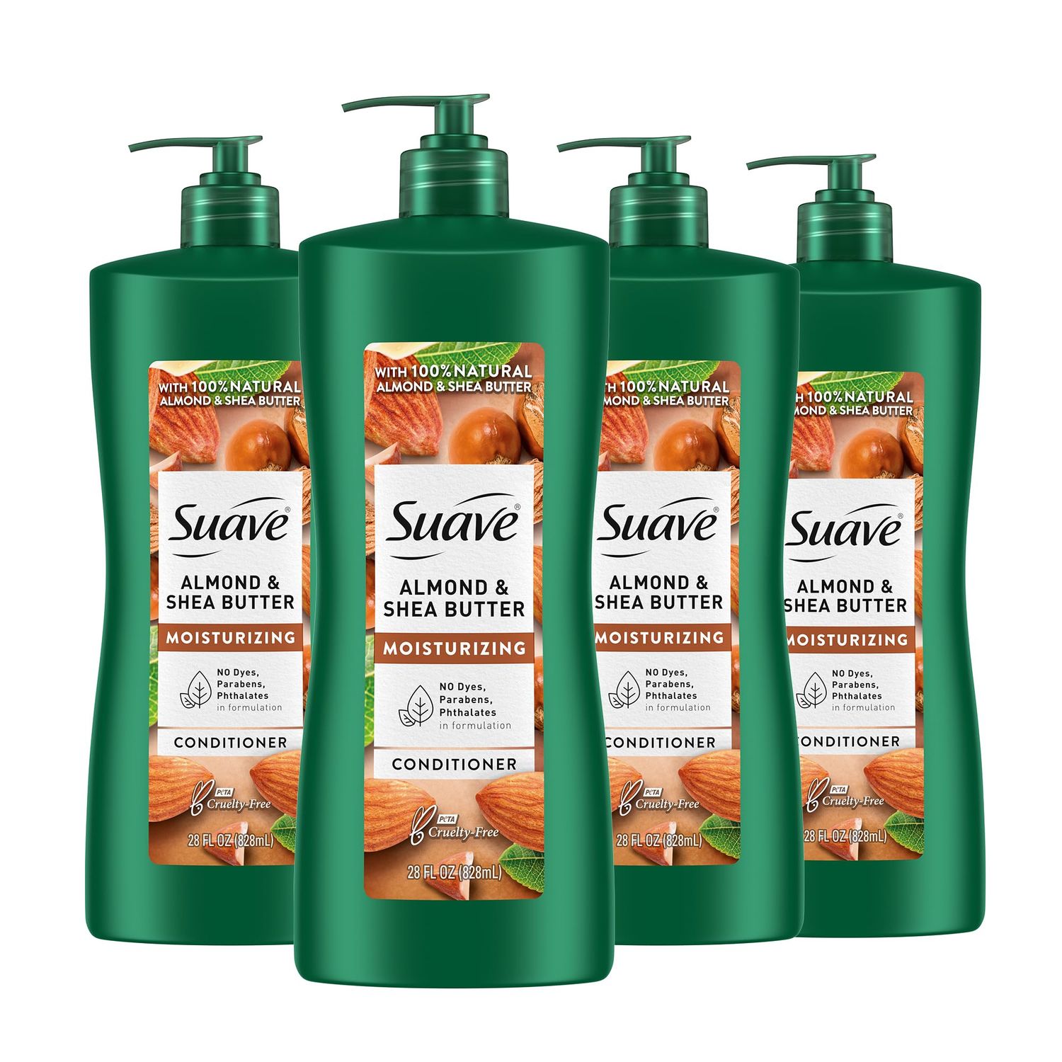 Suave Moisturizing Conditioner with 100% Natural Almond &amp; Shea Butter, No Dyes, No Parabens, No Phthalates, 28 oz Pack of 4