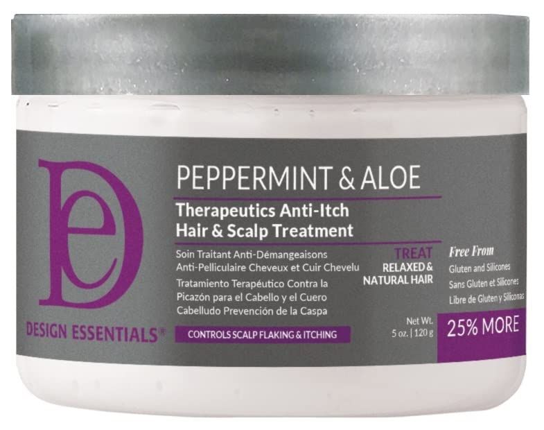 Design Essentials Peppermint &amp; Aloe Therapeutics Anti-Itch Hair + Scalp Treatment Dandruff Hairgrooming, 5 Fl Oz., White