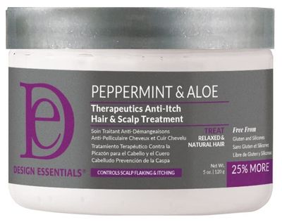 Design Essentials Peppermint &amp; Aloe Therapeutics Anti-Itch Hair + Scalp Treatment Dandruff Hairgrooming, 5 Fl Oz., White