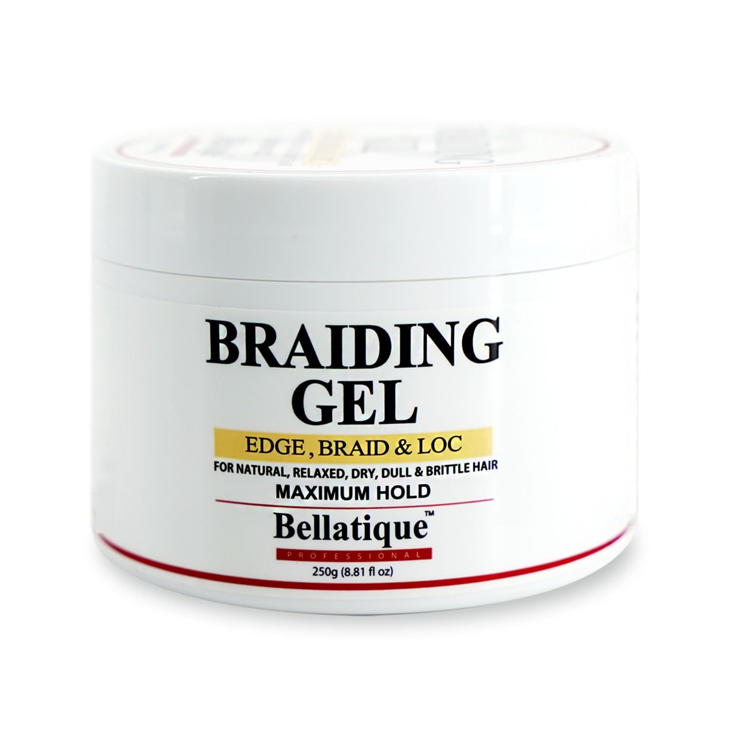 BELLATIQUE Professional Braiding Gel Maximum Hold Gel for All Hair Types (8.81 Oz) - No Flaking, No Whitening, Fast Drying, High Shine, Lasts Up to 48 Hrs