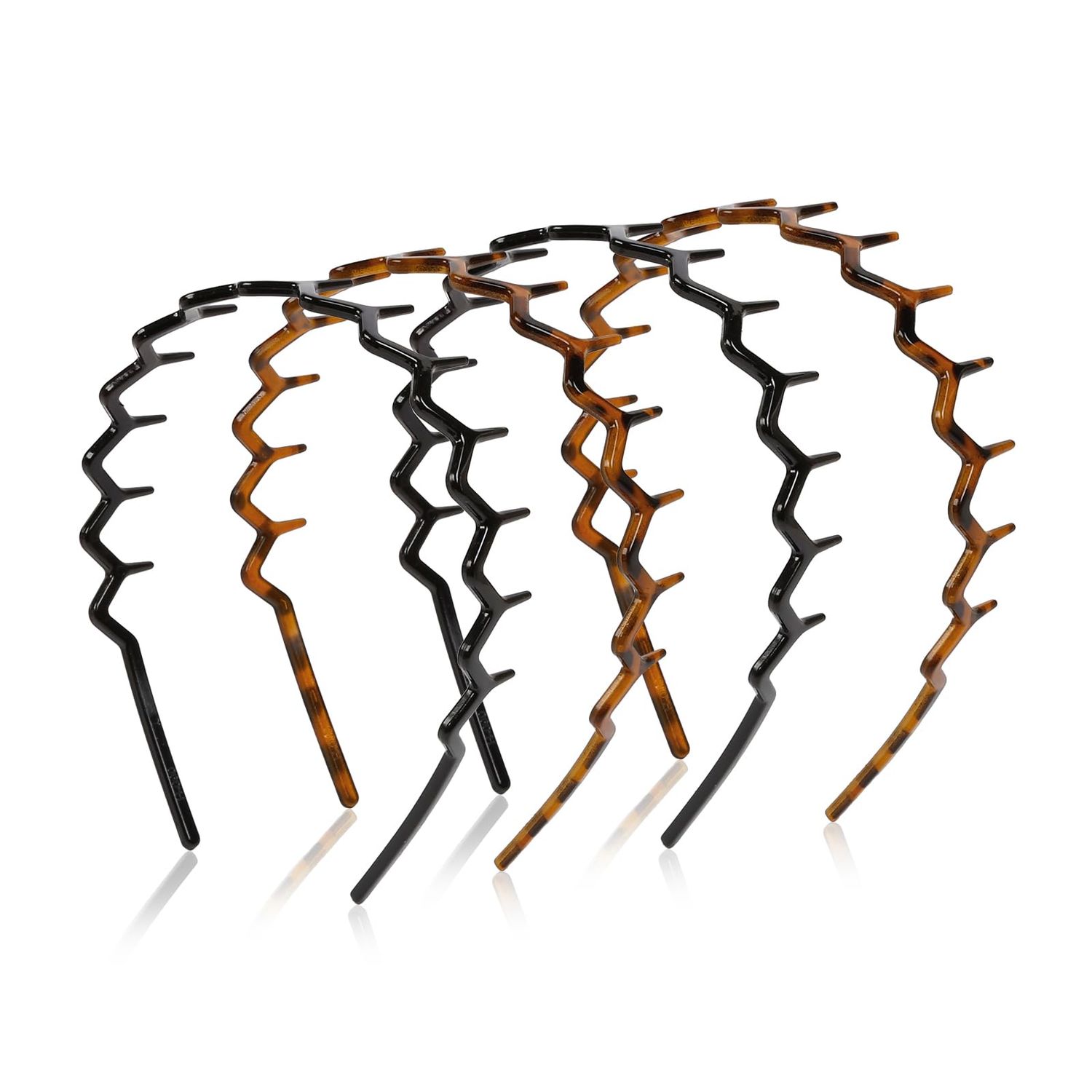 WOVOWOVO Zig Zag Headbands for Women Teen Girls Men, Plastic Hair Bands with Teeth Thin Zigzag Head Bands for Women&#39;s Hair, Non Slip Black Comb Hairbands Accessories, 4 Packs