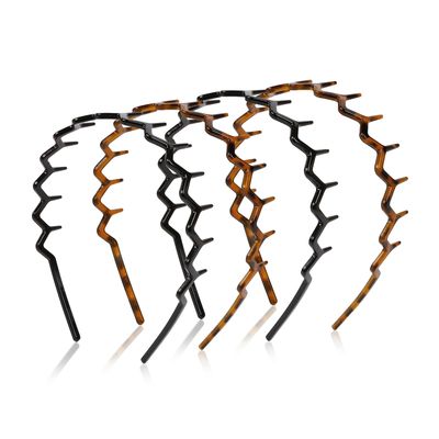 WOVOWOVO Zig Zag Headbands for Women Teen Girls Men, Plastic Hair Bands with Teeth Thin Zigzag Head Bands for Women&#39;s Hair, Non Slip Black Comb Hairbands Accessories, 4 Packs