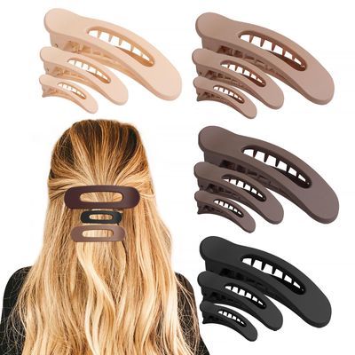 12PCS Flat Hair Clips, Flat Claw Clips for Thin Hair, Matte Lay Down Claw Clips for Women, 3 Sizes Alligator Hair Clips, Slide Hair Clips, Christmas Hair Accessories, Brown