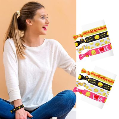 WILLBOND 32 Pcs Softball Hair Ties for Girls Softball Hair Scrunchies Accessories Elastic Sports Ribbon Bracelet for Players, Coaches, Teams