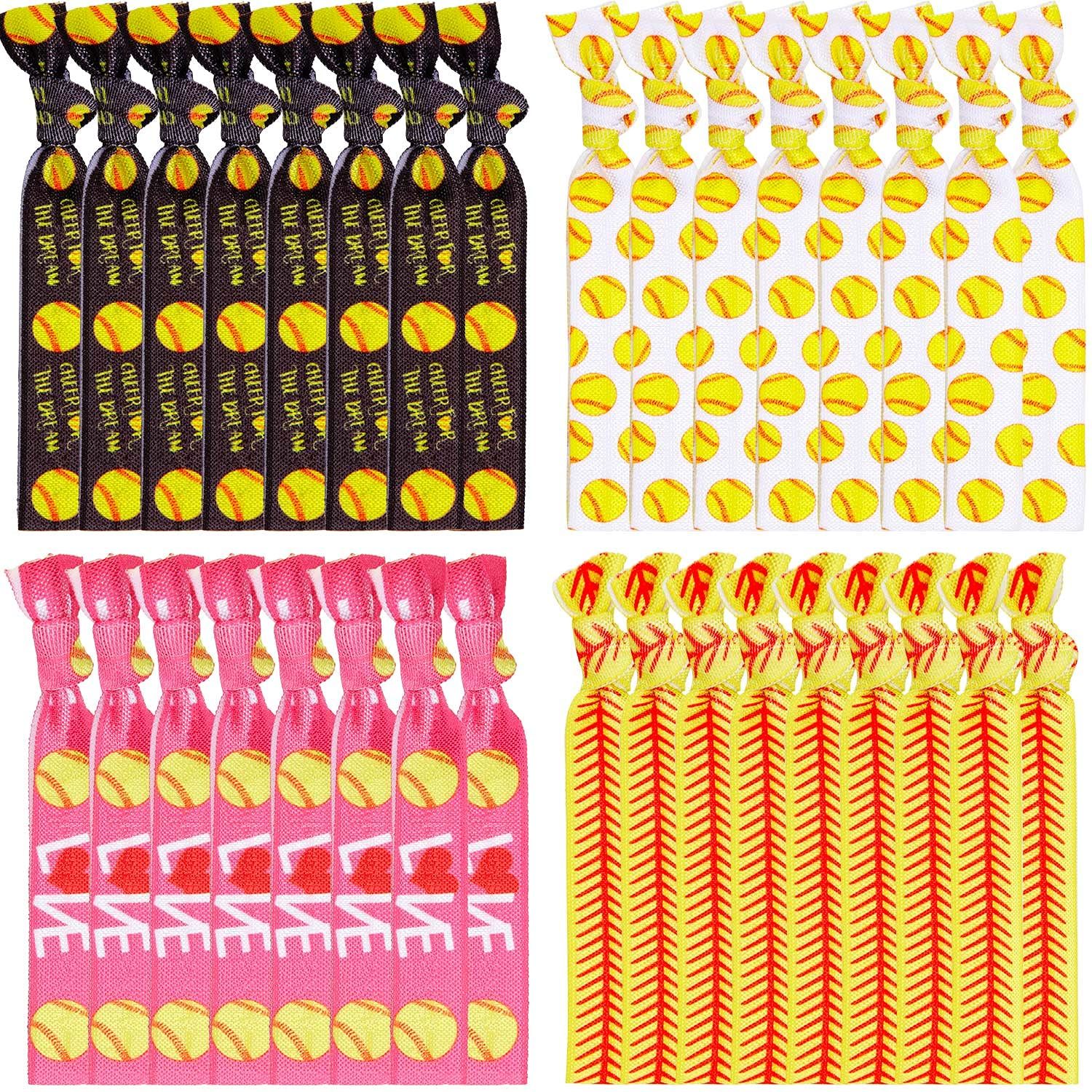 WILLBOND 32 Pcs Softball Hair Ties for Girls Softball Hair Scrunchies Accessories Elastic Sports Ribbon Bracelet for Players, Coaches, Teams