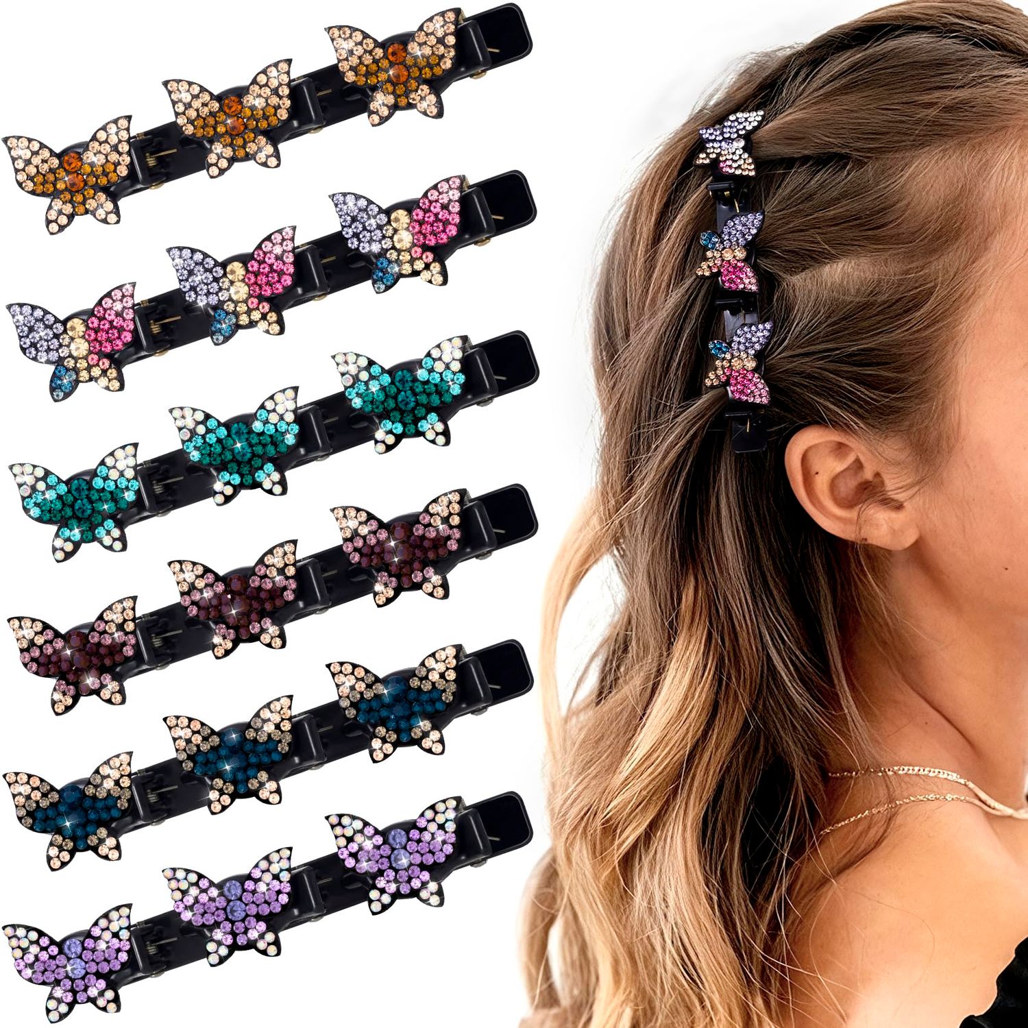 JYvivid 6 Pcs Sparkling Crystal Stone Braided Hair Clips, Rhinestone Duckbill Clips, Braided Hair Accessories for Styling Sectioning, Braided Hair Clips for Women