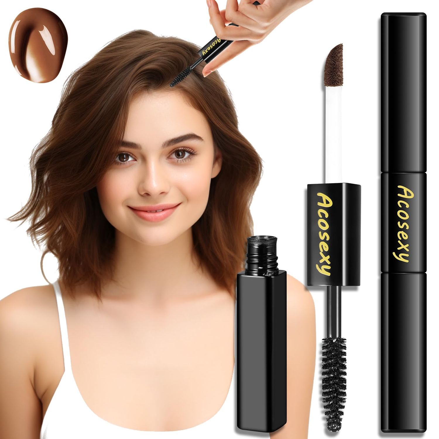 New Cover Touch Up Gray Brush-in Wand,Quick Cover Root Touch Up Rescue, Mascara Natural Water-Resistant Temporary Gray Concealer Cover Up Brush for Hair Mustache &amp; Beard (Med Brown, 1 Pack)