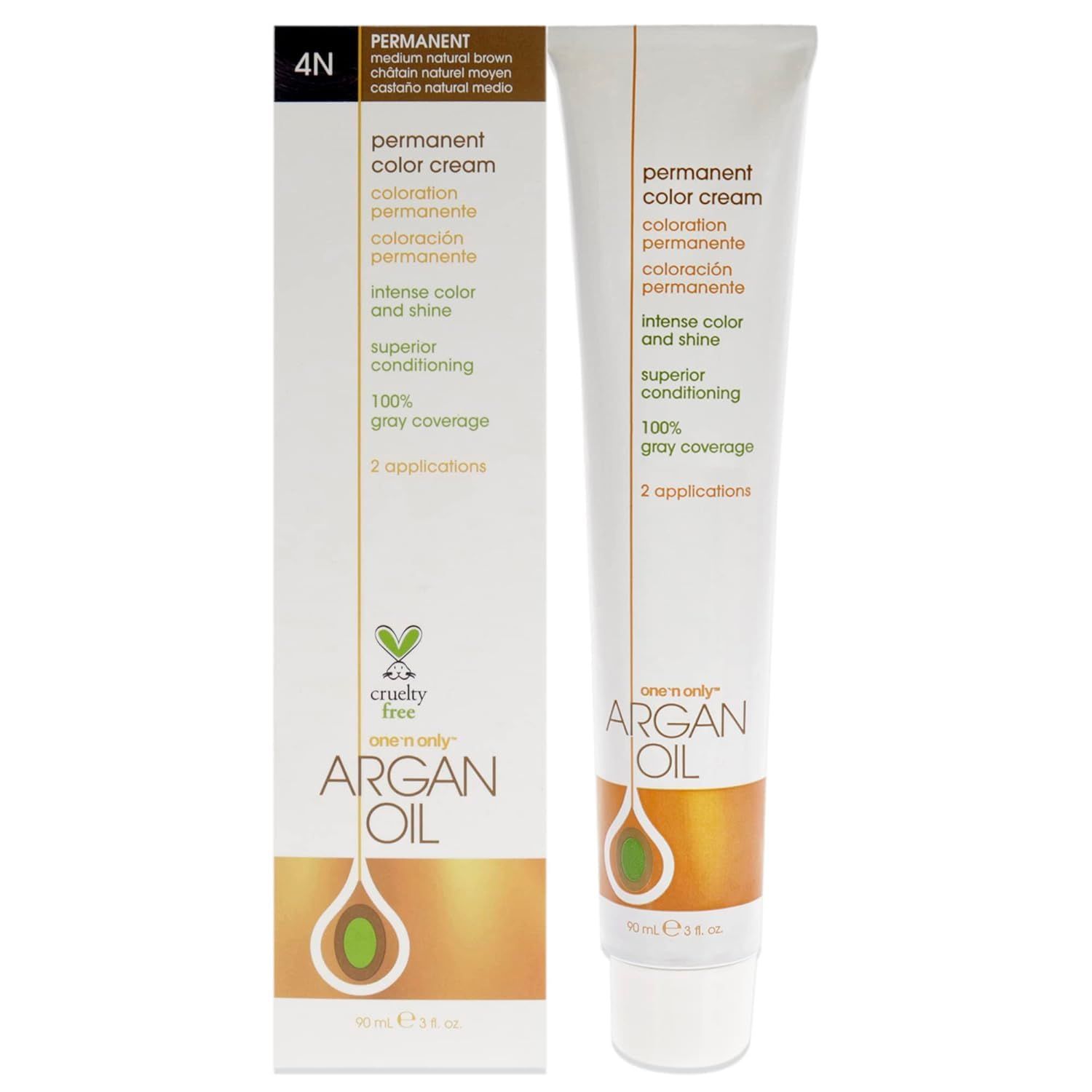 One N&#39; Only Permanent Hair Color - Permanent Hair Dye Made with Argan Oil - Delivers Rich, Accurate Tones with Gray Coverage - Improves Moisture &amp; Elasticity - 4N Medium Natural Brown (3 oz)