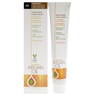 One N&#39; Only Permanent Hair Color - Permanent Hair Dye Made with Argan Oil - Delivers Rich, Accurate Tones with Gray Coverage - Improves Moisture &amp; Elasticity - 4N Medium Natural Brown (3 oz)
