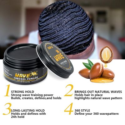 Wave Pomade for Men - Strong Hold, Easy Wash, Promotes Layered Waves, Moisture, Silky Shine, Hair Cream, Grease, Brush, Durag, Cap Set (Red)