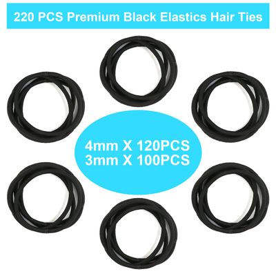 YXYL 220 PCS Black Hair Ties for Women &amp; Men, Thick &amp; Curly Hair Ponytail Holders &amp; Braids Elastic Hair Bands (2-Inch Diameter, 4mm &amp; 3mm Sizes)