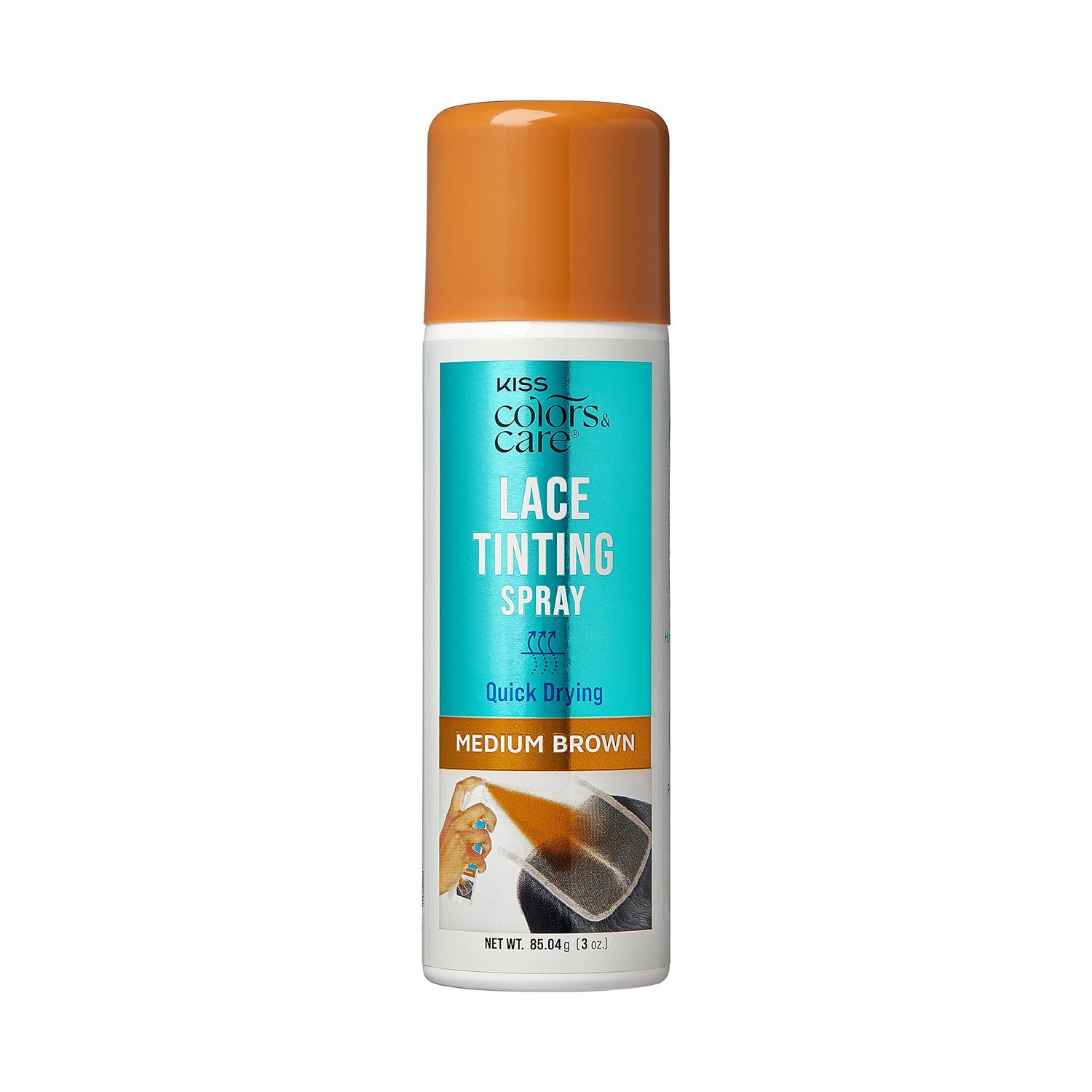 KISS Colors &amp; Care Quick Drying Lace Tinting Spray, Medium Brown, 3 oz. - Blends Lace Seamlessly, Washes Out Easily, Smudge-Free Formula, Sweat Resistant, Natural Look, Buildable Coverage