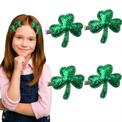 HOXIEYA St. Patrick&#39;s Day Hair Bows Clips Glitter Sequins Shamrock Hair Clips for Girls Green Clover Hair Barrettes Hair Accessories St. Patrick&#39;s Day Hair Decoration Party Gift 4pcs
