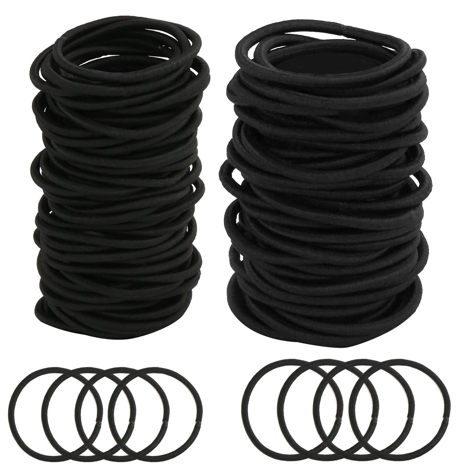 YXYL 220 PCS Black Hair Ties for Women &amp; Men, Thick &amp; Curly Hair Ponytail Holders &amp; Braids Elastic Hair Bands (2-Inch Diameter, 4mm &amp; 3mm Sizes)