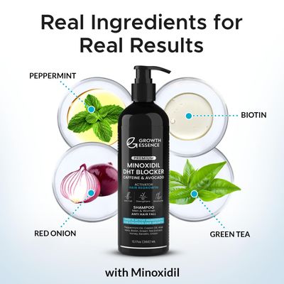 Minoxidil &amp; Biotin Shampoo for Hair Growth - Enriched with Caffeine, Castor Oil &amp; Onion - DHT Blocker for Thicker, Healthier Hair - Strengthening Formula for Men &amp; Women