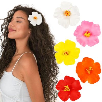 WOVOWOVO Flower Hair Clips for Women 5Pcs Hawaiian Flower Hair Clips 4 Hibiscus Hair Clip Artificial Flowers Clips for Summer Vacation Party Beach Accessories