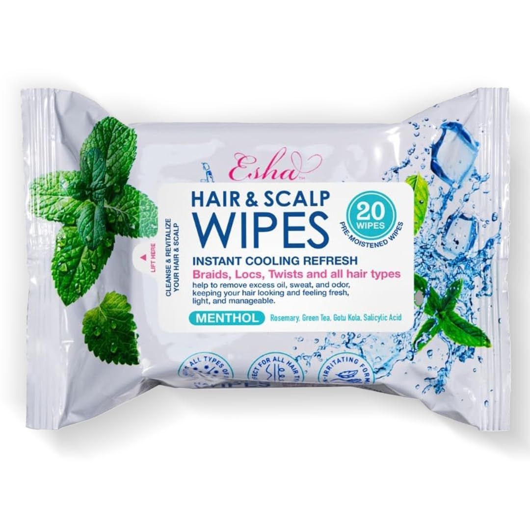 ESHA Hair &amp; Scalp Wipes: Instant Cooling Refresh for Braids, Locs, Twists &amp; All Hair Types - Stay Cool, Stylish, and Confident