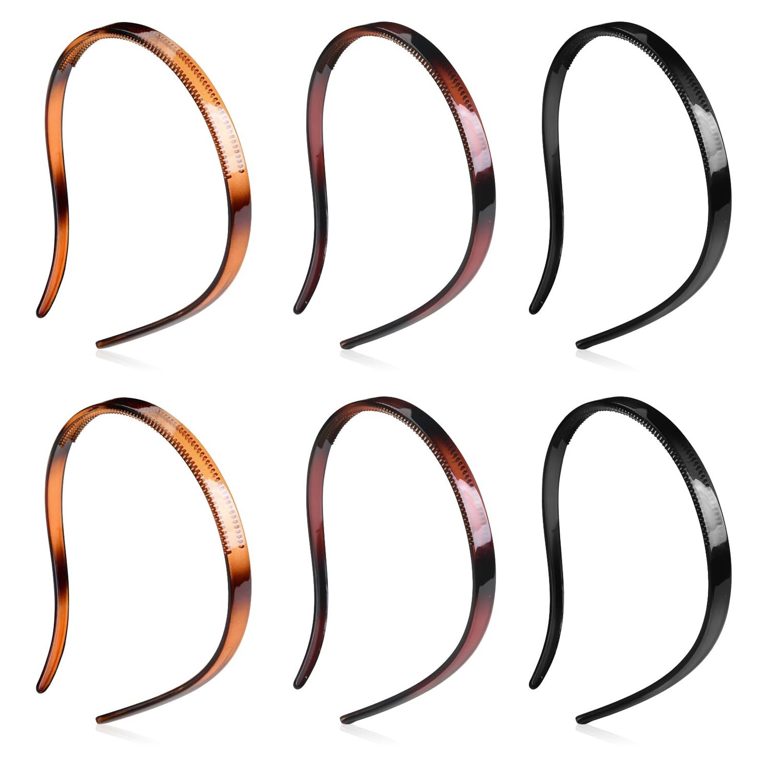 YONOY 6Pcs Plastic HairBand Designed for Eyewear No Pressure No Headache Comfortable Headbands for Women Fashion Thin Headbands Non Slip (Black, Tortoise,coffee)