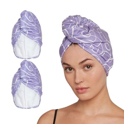 Turbie Twist Microfiber Hair Towel Wrap for Women and Men | 2 Pack | Bathroom Essential Accessories | Quick Dry Hair Turban for Drying Curly, Long &amp; Thick Hair (Purple Signature)