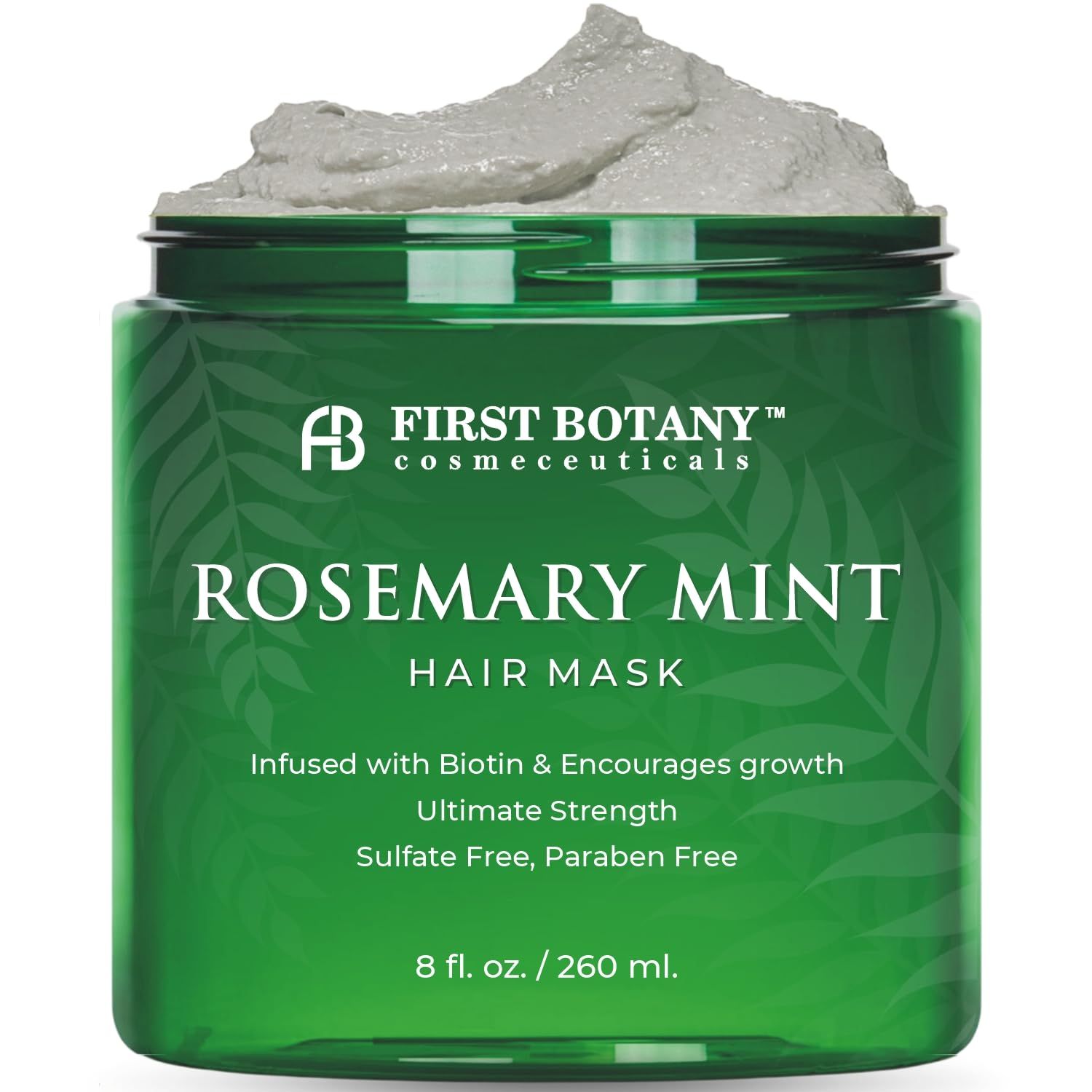 First Botany, Rosemary Mint Biotin Mask - Restorative Deep Conditioning moisturizer w/rosemary oil, for Dry Damaged Hair and growth, Sulfate Free treatment &amp; hair care 8 oz