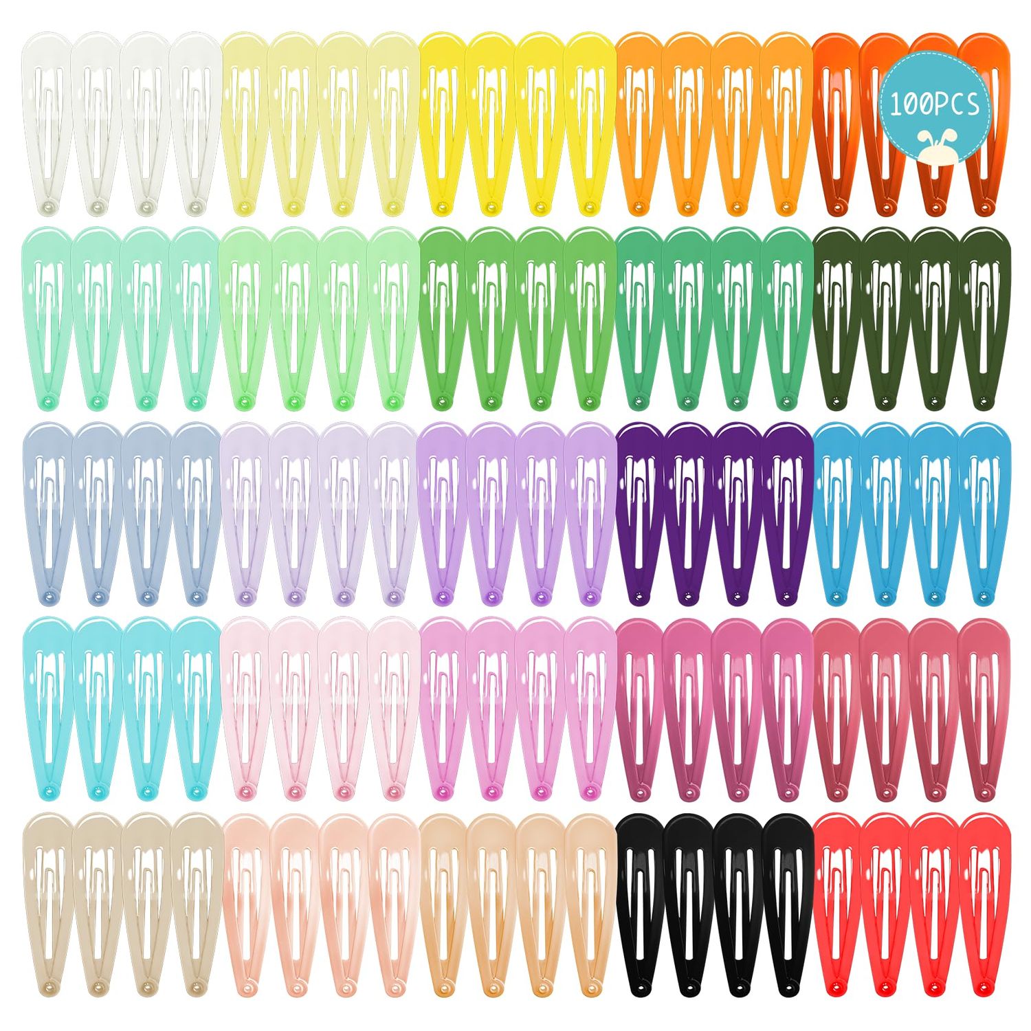 Girls Hair Clips, 100pcs 2 In&quot; No Slip Metal HairPin Snap Barrettes for Girls Toddlers Kids Pets Accessories 25 Clolors
