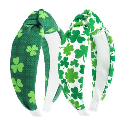 YanJie St. Patrick&#39;s Day Headband Green Knotted Clover Shamrock Headbands Women Wide Hair Band Irish Headband St Patrick&#39;s Day Costume Accessories