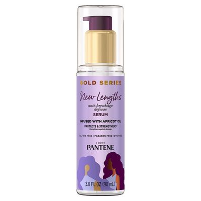 Pantene Gold Series New Lengths Anti-Breakage Defense Serum, Infused with Apricot Oil, Protects &amp; Strengthens, for Natural, Textured, Curly, Coily Hair, Sulfate Free, 3 Fl Oz