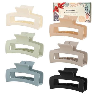 6 Pack Square Claw Clips, Hair Claw Clips for Women Girls, 3.5&quot; Medium Non-slip Hair Clips, Rectangular Claw Hair Clips, Matte Hair Claws Strong Hold Jumbo Claw Clip for Thin Hair, Christmas Gifts
