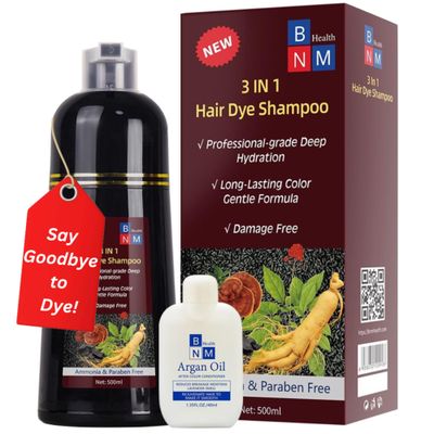 BNM Health Hair Dye Shampoo for Gray Hair - 3-in-1 Natural Color, Shampoo &amp; Conditioner - Ammonia-Free, Long-Lasting - 500ml - Quick &amp; Easy Coverage for Men &amp; Women (Coffee (Light Brown))