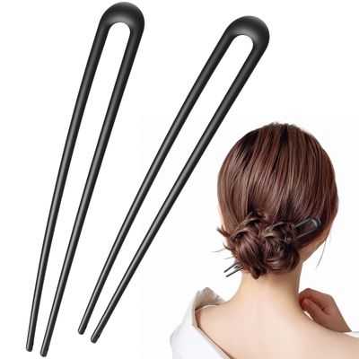 Cpoxiti 2PCS French Hair Pins for Women, U-Shaped Metal Hair Pins for Long and Thick Hair, 5.9 Inch Extended French Pins Hair Forks for Various Hair Styles (Black)
