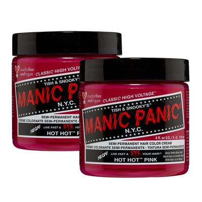 MANIC PANIC Classic Hot Hot Pink Semi Permanent Hair Color - Neon Pink Hair Dye for Women &amp; Men That Lasts 4-6 Weeks - Vegan, Ammonia &amp; Cruelty-Free - Create &amp; Mix Custom Shades (4oz / 2pk)