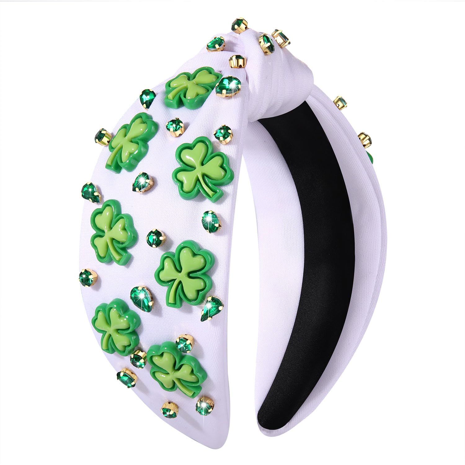 CEALXHENY St. Patrick&#39;s Day Hair Accessories, Green Shamrock Headband for Women, Embellished Crystal Rhinestone Knotted Headband, Irish Holiday Gifts (Shamrock 3)