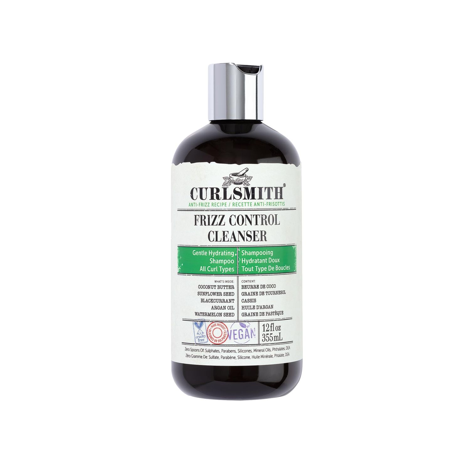 CURLSMITH - Frizz Control Cleanser, Gentle Hydrating Hair Shampoo, for All Curl Types, Long Lasting Frizz Control, Vegan, 355ml/12 fl oz