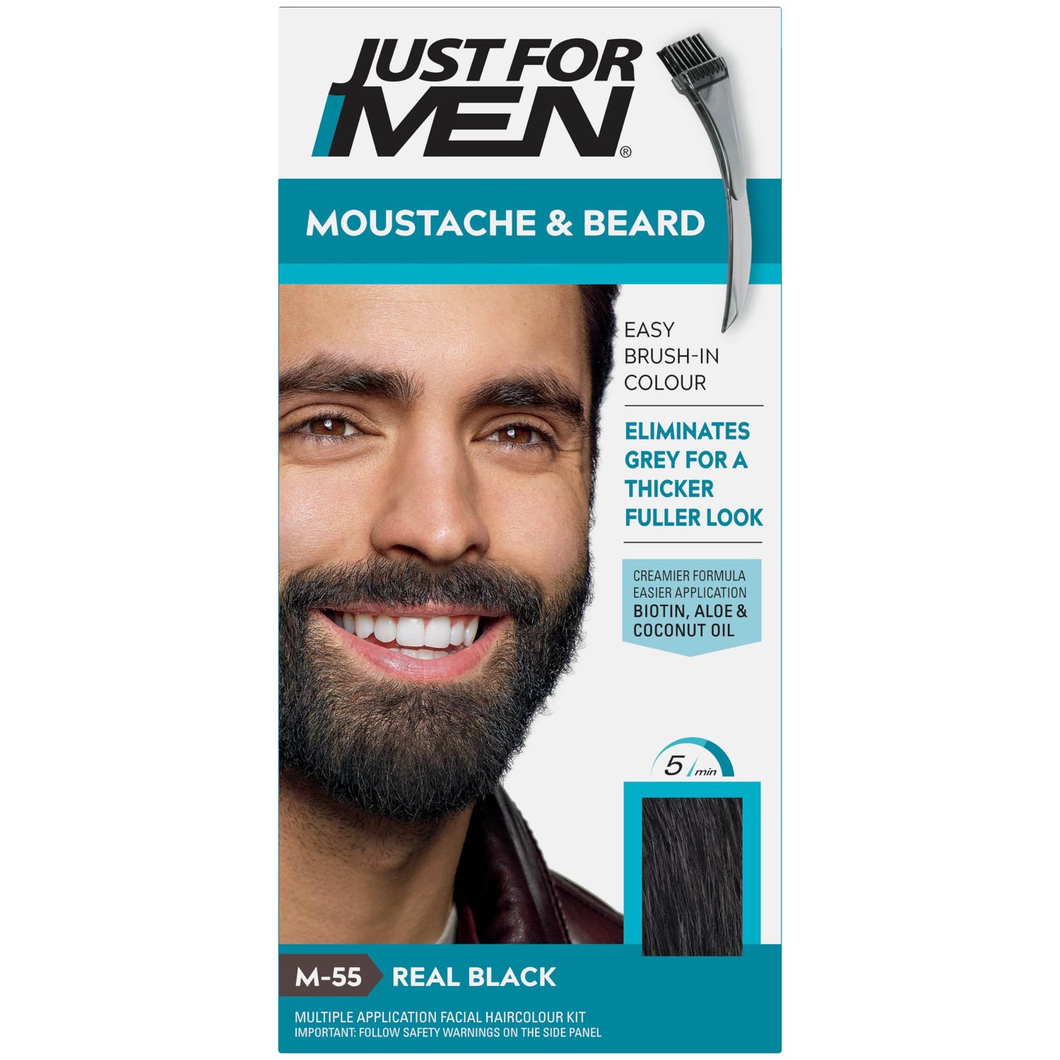 JUST FOR MEN Color Gel Mustache &amp; Beard M-55 Real Black, 1 Count