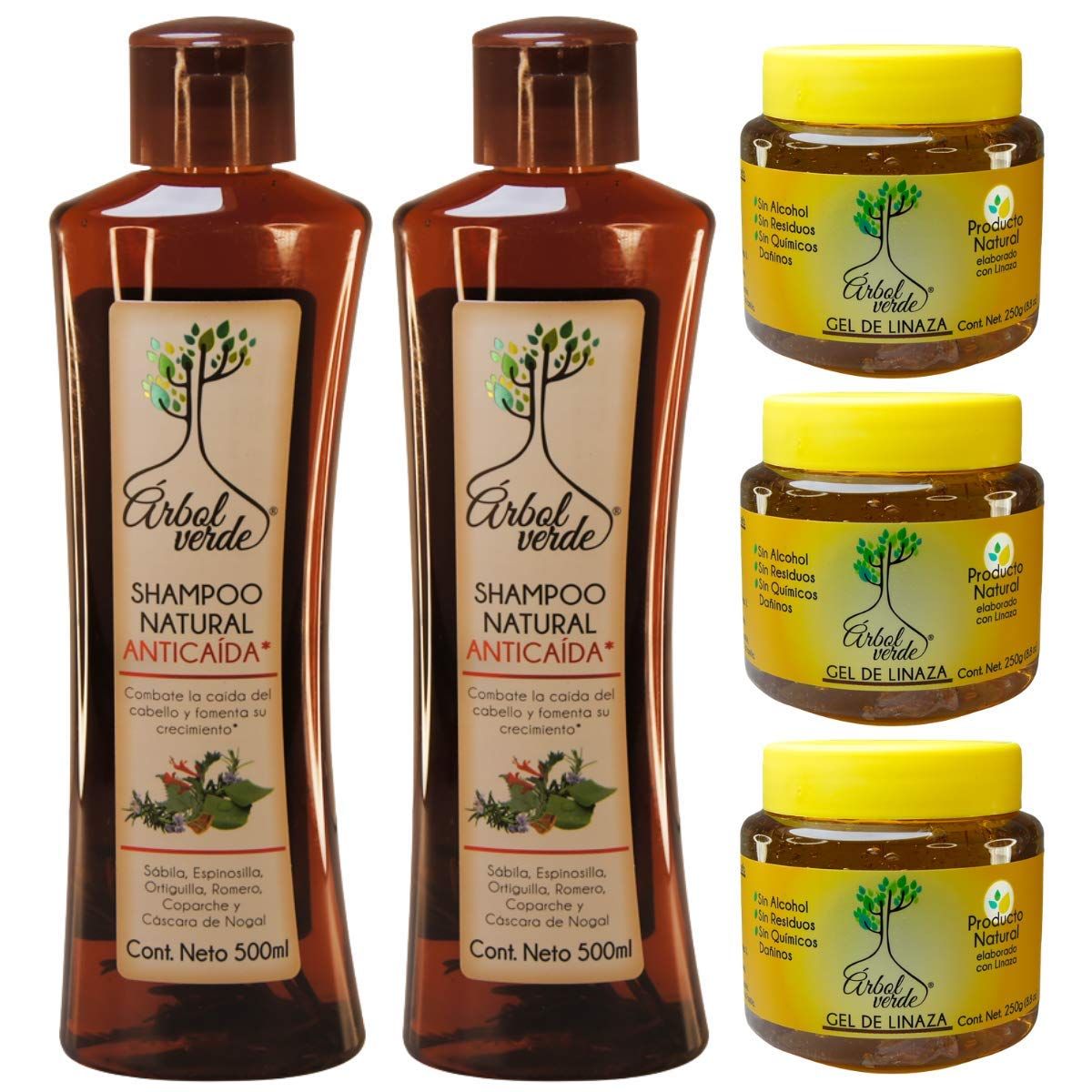 Arbol Verde Kit 2 Anti-Fall Shampoo 500 ml and 3 Linseed Gel 250 g