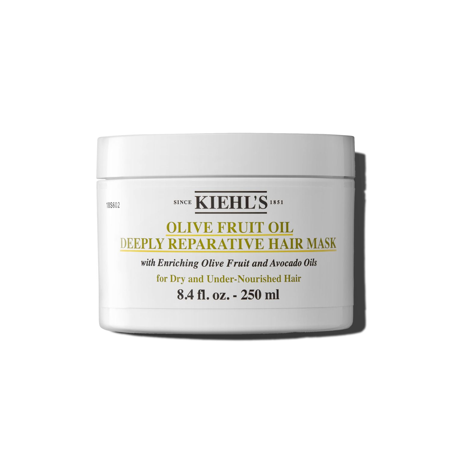 Kiehl&#39;s Olive Fruit Oil Deeply Reparative Hair Mask, Moisturizing Hair Treatment for Dry &amp; Damaged Hair, Restores Shine, with Avocado Oil &amp; Lemon Oil - 8.4 fl oz
