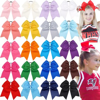 JOYOYO 20Pcs 8&quot; Large Cheer Bows for Girls Ponytail Holder Grosgrain Ribbon Cheerleading Bows Elastic Hair Tie Bands for Baby Girls School College Teens Senior Cheerleader
