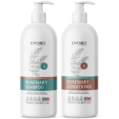 Edenika Botanicals Rosemary Shampoo &amp; Conditioner with Biotin, Green Tea &amp; Clove for Hair Strength &amp; Anti-Hair Loss, Scalp Detox &amp; Clarifying, Revitalizing Thin, Dry, Damaged Hair - 16 fl oz Each