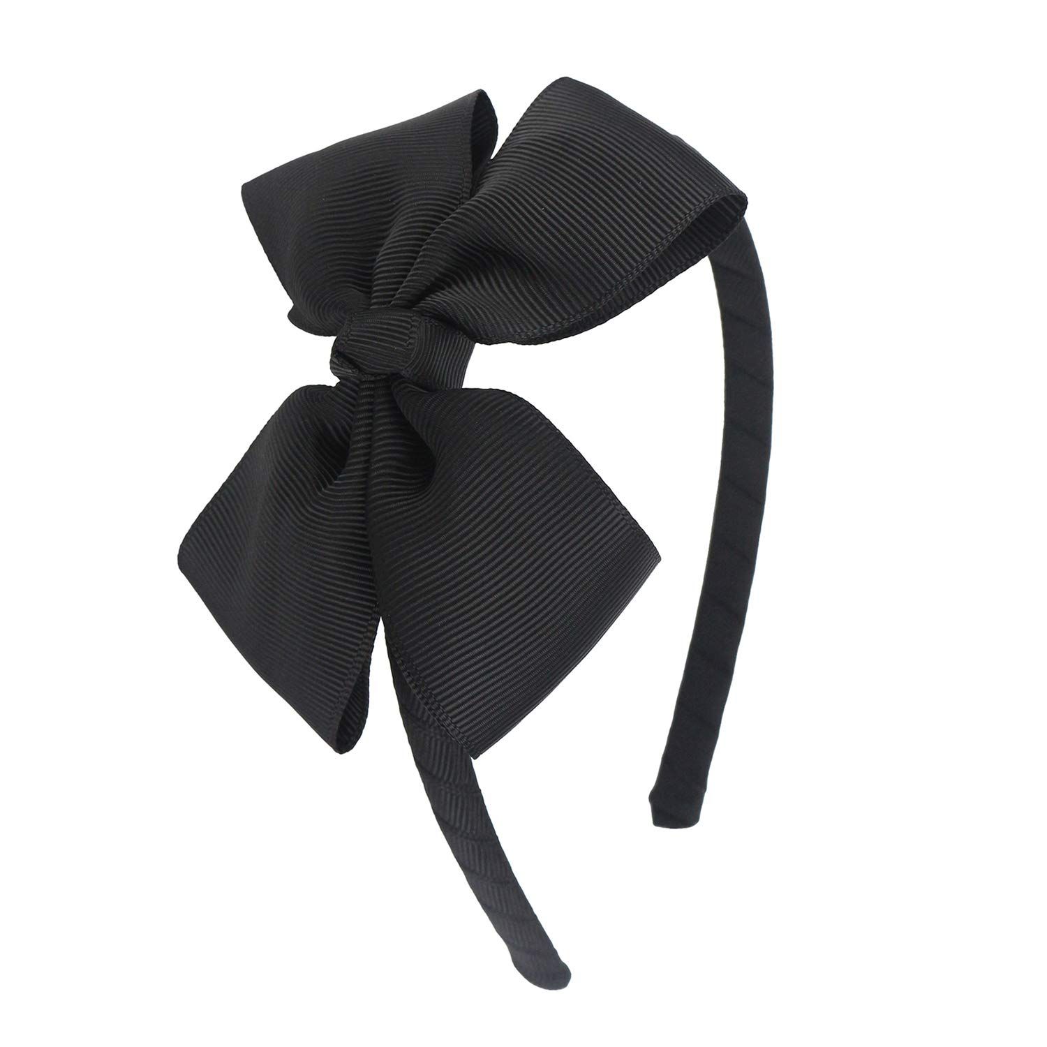 MEEDEE Fashion Black Bow Headband - Big Bow Grosgrain Ribbon Hair Hoop for Girls Toddlers Kids Party Decoration Cosplay Costume Makeup Handmade Hair Band