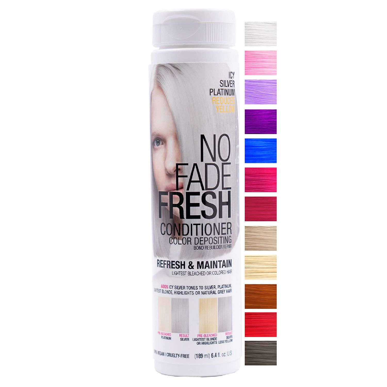 NO FADE FRESH Icy Silver Platinum Color Depositing Conditioner - Semi Permanent Hair Color with BondHeal Bond Rebuilder - Silver Hair Dye, Toner to Remove Yellow - Deep Conditioner Hair Mask 6.4 oz