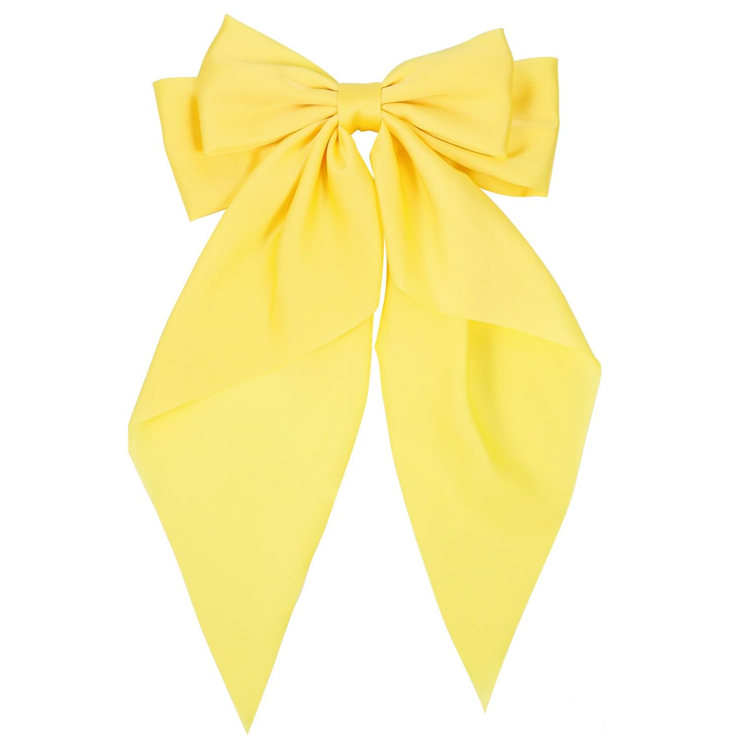 BVIIE Hair Bows Clips for Women Girls, 8 Inch Silky Ribbon Hair Ties with Long Tail, Vintage French Style Hair Styling Accessories with Cute Aesthetic, 1 Pack, Yellow