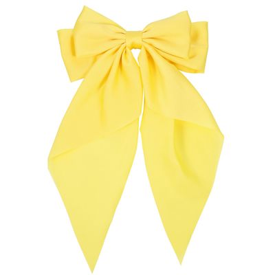 BVIIE Hair Bows Clips for Women Girls, 8 Inch Silky Ribbon Hair Ties with Long Tail, Vintage French Style Hair Styling Accessories with Cute Aesthetic, 1 Pack, Yellow