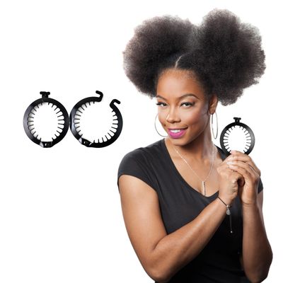 PuffCuff Junior 3&quot; Hair Clamp, For All Natural Curly, Thick, Kinky, Textured, Locs, or Braided Hair, Painless, Damage-Free Styling Tool Made Specifically for Big Hair, Black, 2 Pieces