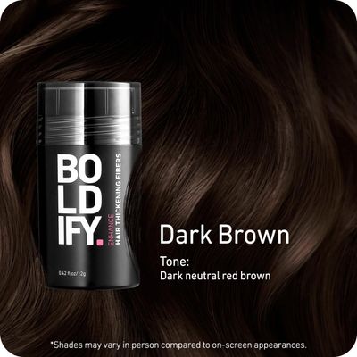BOLDIFY Hair Fibers (12g) - Fill In Thinning and Fine Hair for an Instantly Fuller, Thicker Look - 14 Shades for Women &amp; Men - Dark Brown
