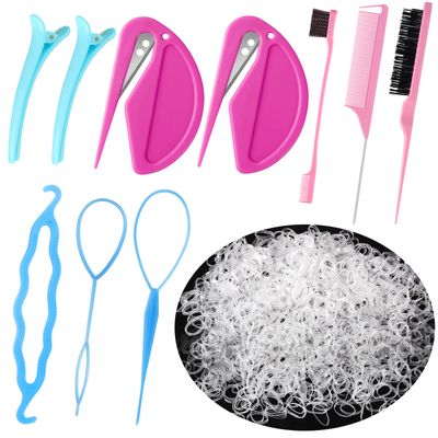 1000Pcs Elastic Clear Hair Bands, Rubber Band Cutter, Topsy Tail Styling Tools, Girls&#39; Christmas Accessories Gift Set