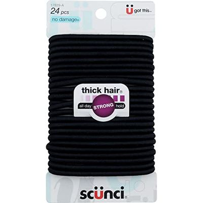 Scunci Effortless Beauty No-damage Black Elastics, Thick Hair 24 ea (Pack of 1)