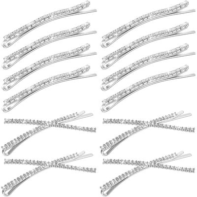 12 Pieces Rhinestone Bobby Pins Decorative Fancy Crystal Hair Clips Shiny Metal X Shaped Barrettes Bling Diamond Wedding Bridal Shower Hair Accessories for Women Ladies Girls (Silver)