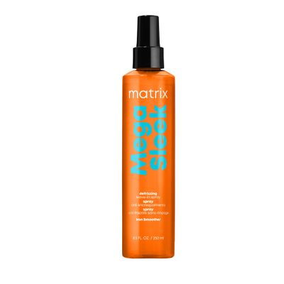 Matrix Mega Sleek Iron Smoother Defrizzing Leave-In Spray - Heat Protectant, Lasting Smoothness, &amp; Anti-Frizz, For All Hair Types, With Shea Butter, 8.5 Fl Oz