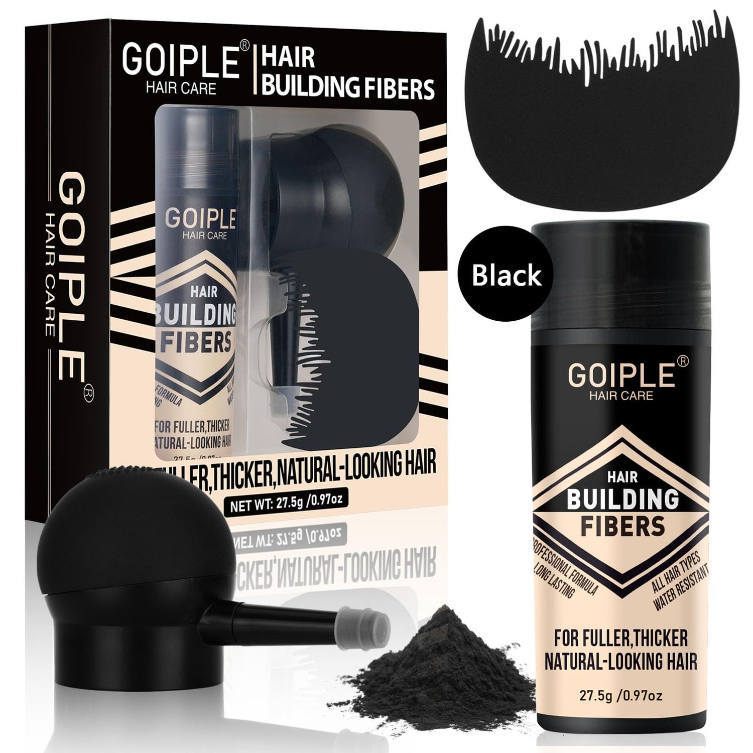 Hair Thickening Fibers &amp; Pump Applicator Set Professional 3-in-1 Hair &amp; Beard Styling Set - Hair Fibers Barber Enhancement Spray for Mens Hair or Beard - Hairline Enhancer &amp; Volumizing Spray (Black)