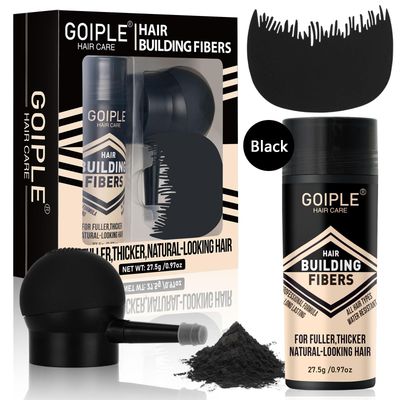 Hair Thickening Fibers &amp; Pump Applicator Set Professional 3-in-1 Hair &amp; Beard Styling Set - Hair Fibers Barber Enhancement Spray for Mens Hair or Beard - Hairline Enhancer &amp; Volumizing Spray (Black)